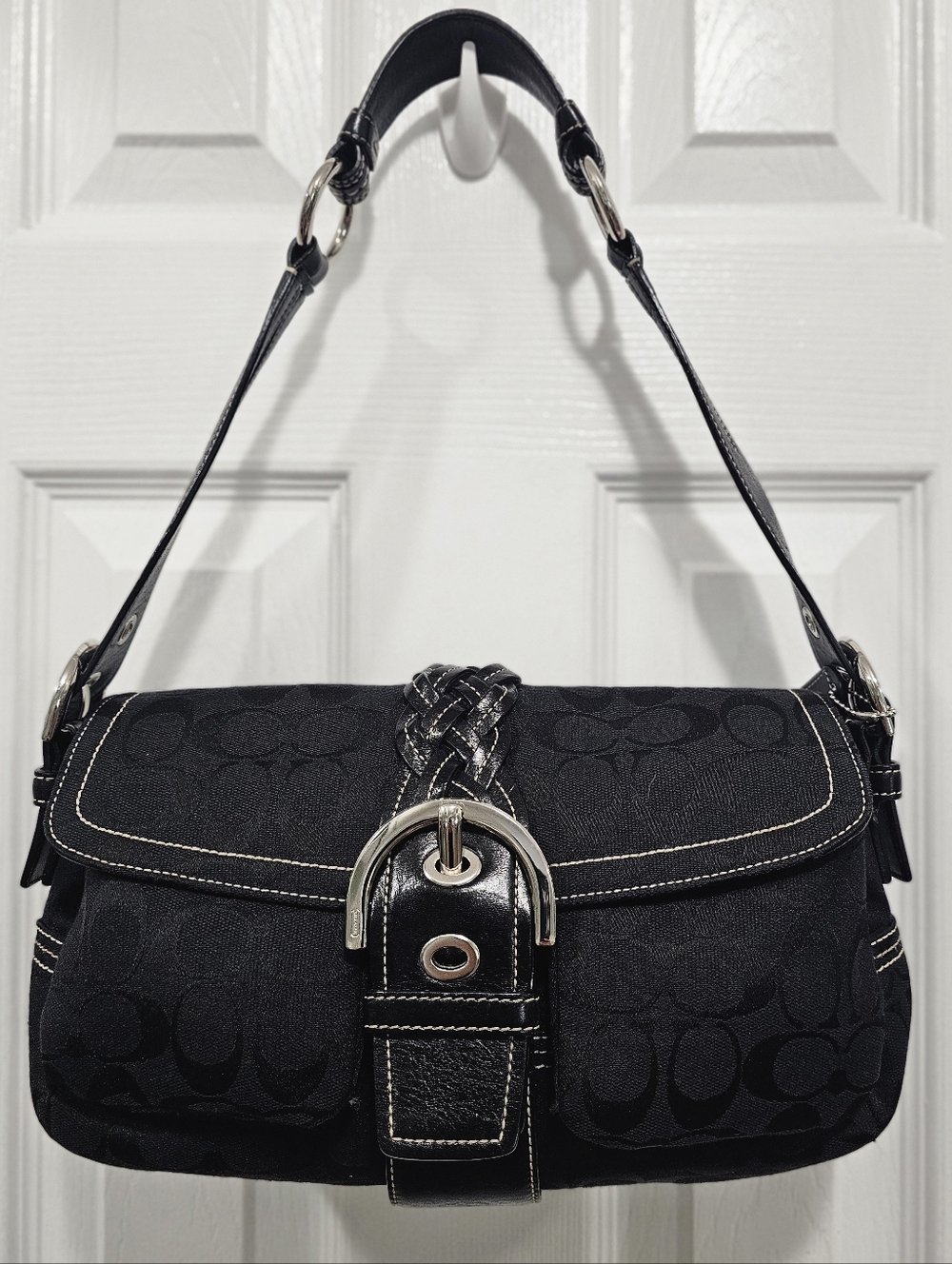 🖤 VINTAGE Y2K Coach Soho Black Signature C Buckle Flap Shoulder Bag 6314 2005